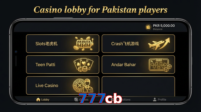 Lobby view of 777Cb for Pakistan users